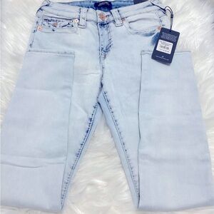 True Religion fresco light wash Jennie MR Big T flap skinny